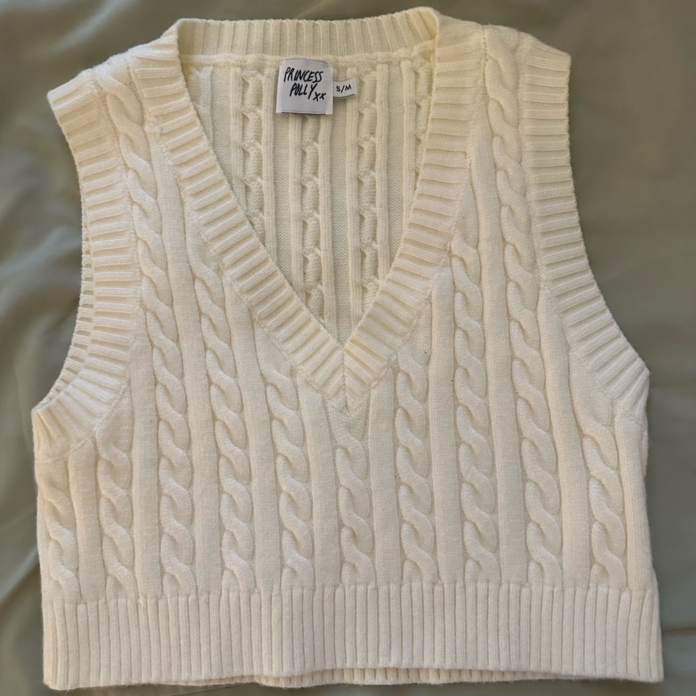 Princess Polly Sydney Cropped Sweater Vest Cream